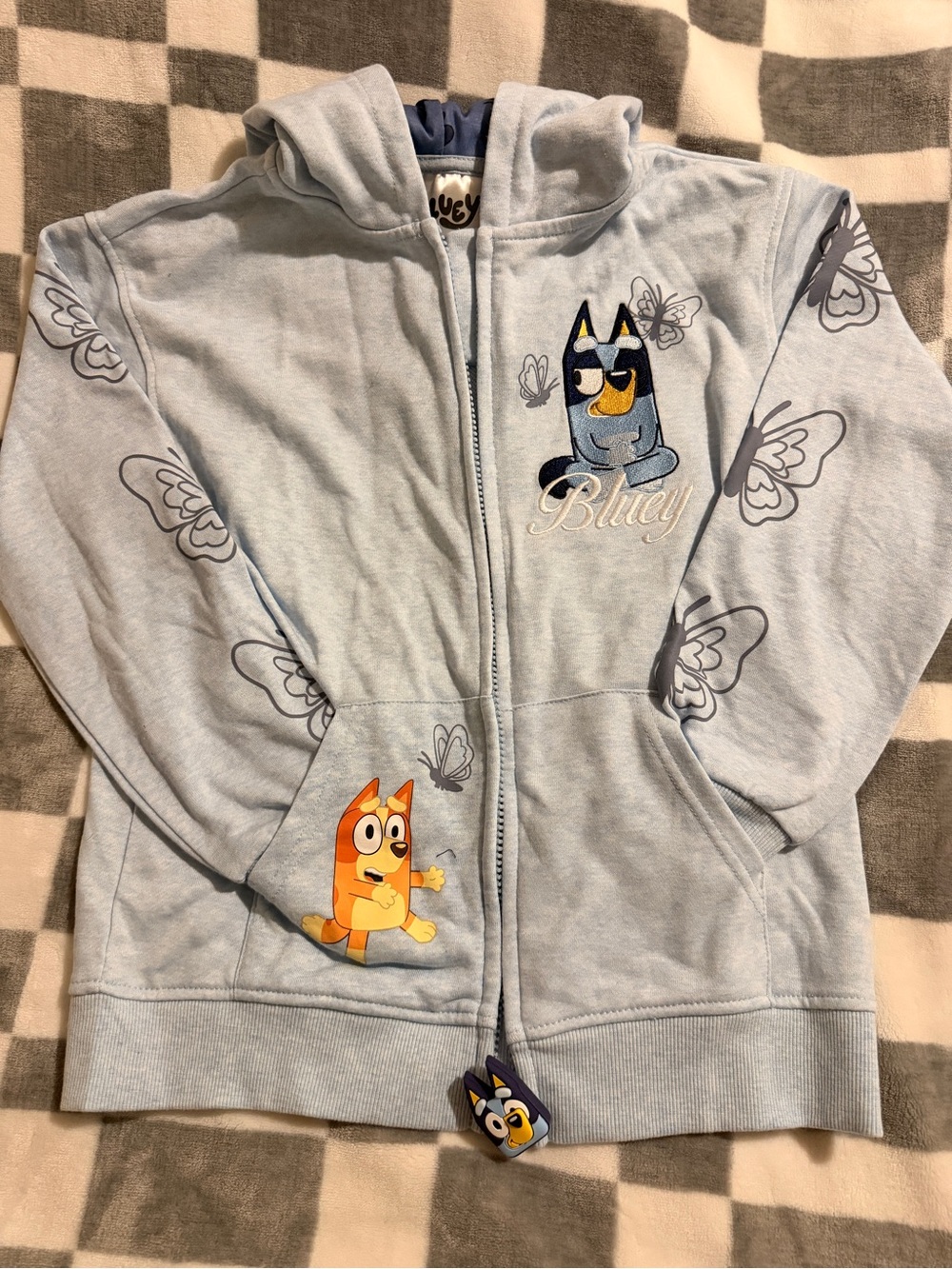 Bluey Light Blue Kids Zip-Up Hoodie with Character Embroidery